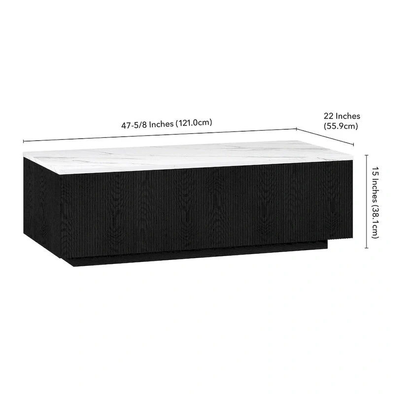 Table basse rectangulaire large Reyes 48 avec plateau effet marbre - 47,5 de large