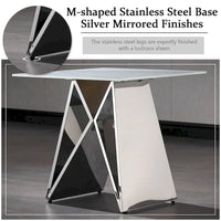 Table d'appoint en verre trempé blanc de 24 pouces avec base en M en miroir