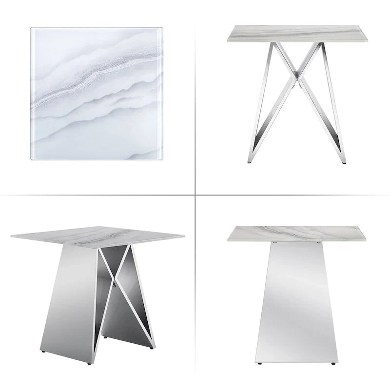 Table d'appoint en verre trempé blanc de 24 pouces avec base en M en miroir