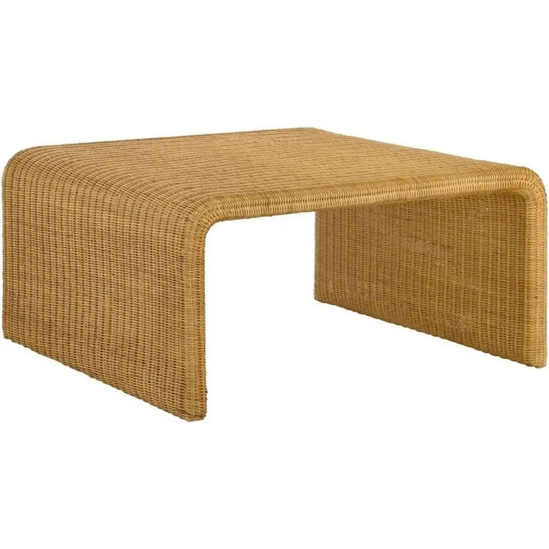 Table basse carrée en rotin de 36 pouces, bords en cascade, brun naturel texturé