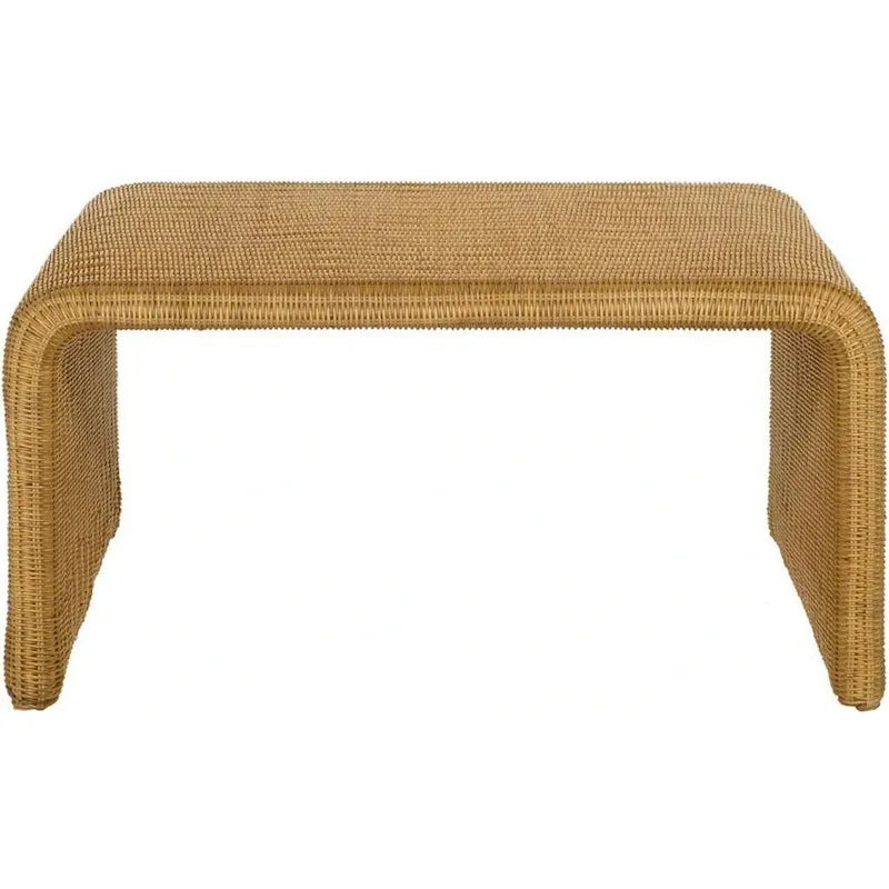 Table basse carrée en rotin de 36 pouces, bords en cascade, brun naturel texturé