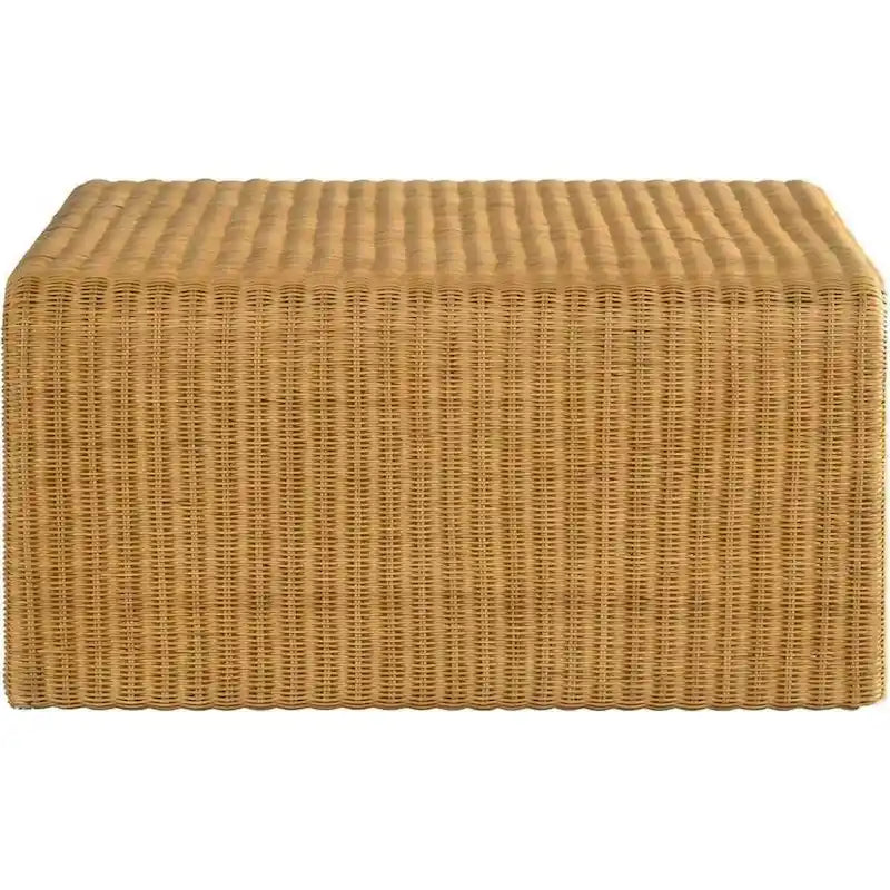 Table basse carrée en rotin de 36 pouces, bords en cascade, brun naturel texturé