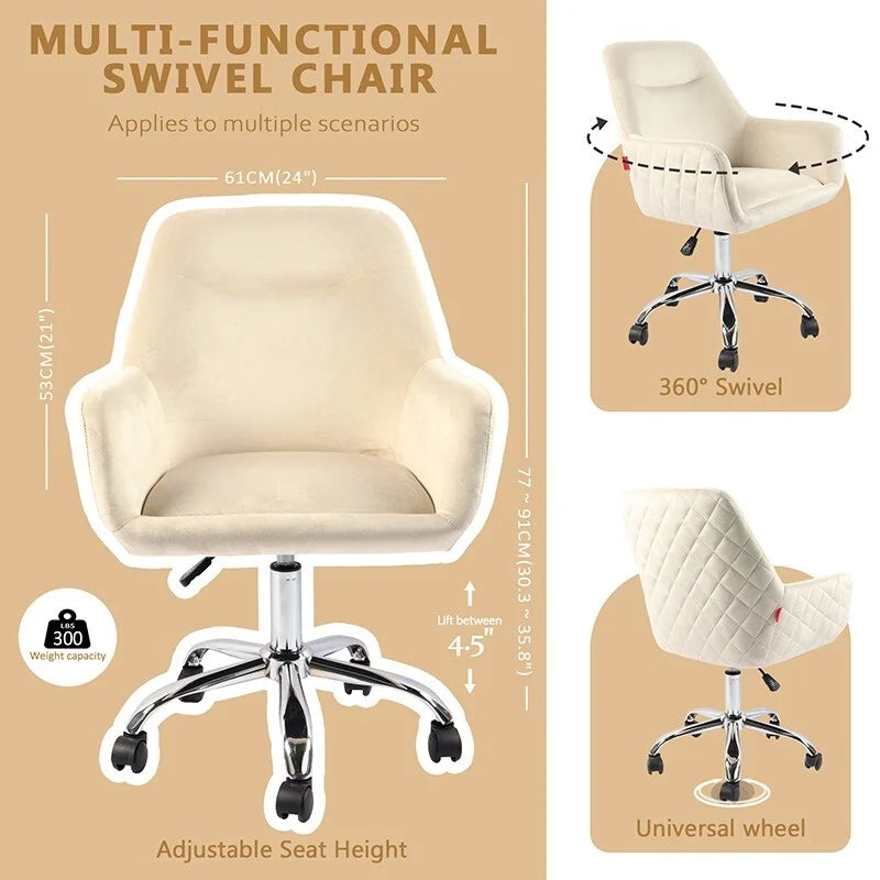 VANITII Fauteuil d'appoint Chaise de bureau pivotante avec roulettes Moderne Réglable en hauteur Rose/Gris/Blanc
