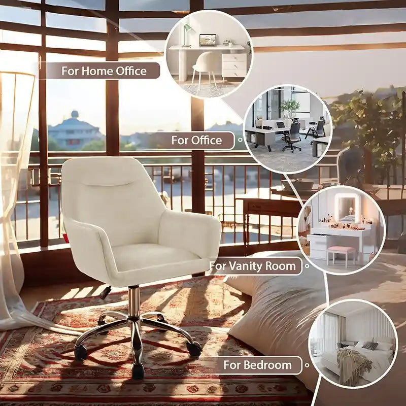 VANITII Fauteuil d'appoint Chaise de bureau pivotante avec roulettes Moderne Réglable en hauteur Rose/Gris/Blanc