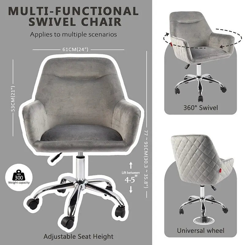 VANITII Fauteuil d'appoint Chaise de bureau pivotante avec roulettes Moderne Réglable en hauteur Rose/Gris/Blanc