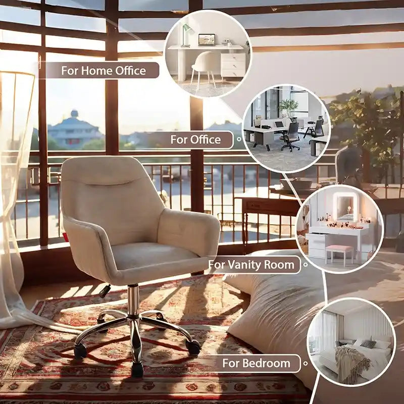 VANITII Fauteuil d'appoint Chaise de bureau pivotante avec roulettes Moderne Réglable en hauteur Rose/Gris/Blanc