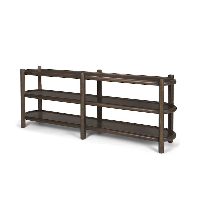 Table console ovale Romi en bois brun foncé avec 3 étagères