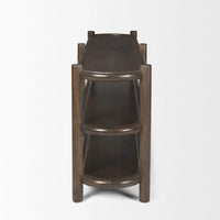 Table console ovale Romi en bois brun foncé avec 3 étagères