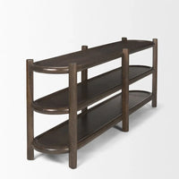 Table console ovale Romi en bois brun foncé avec 3 étagères