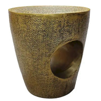 Table d'appoint Nala 17 pouces, forme de tambour conique avec centre creux unique, aluminium laiton antique