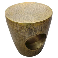 Table d'appoint Nala 17 pouces, forme de tambour conique avec centre creux unique, aluminium laiton antique