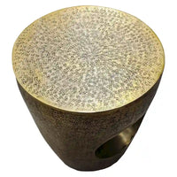 Table d'appoint Nala 17 pouces, forme de tambour conique avec centre creux unique, aluminium laiton antique