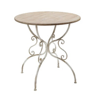 Table ronde en bois avec pieds en métal ouvragé