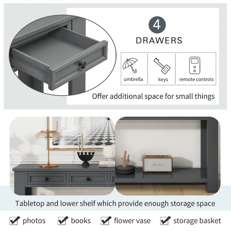 Console pour entrée, couloir, table de canapé avec tiroirs de rangement et étagère inférieure