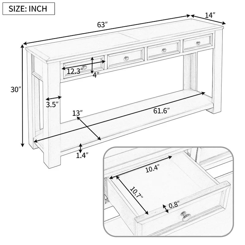 Console pour entrée, couloir, table de canapé avec tiroirs de rangement et étagère inférieure
