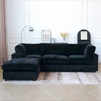Canapé sectionnel moderne en L en tissu polyester avec pouf