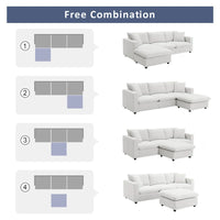 Canapé sectionnel moderne en L en tissu polyester avec pouf