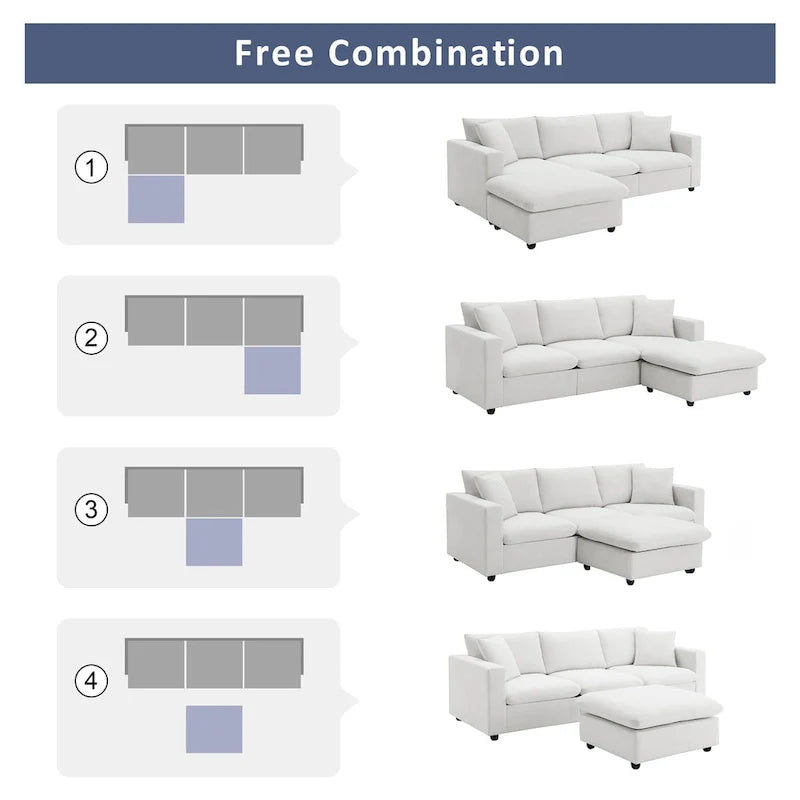 Canapé sectionnel moderne en L en tissu polyester avec pouf
