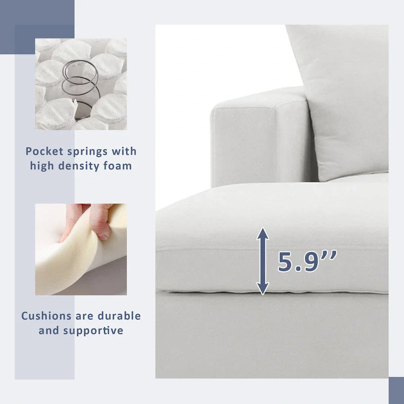 Canapé sectionnel moderne en L en tissu polyester avec pouf