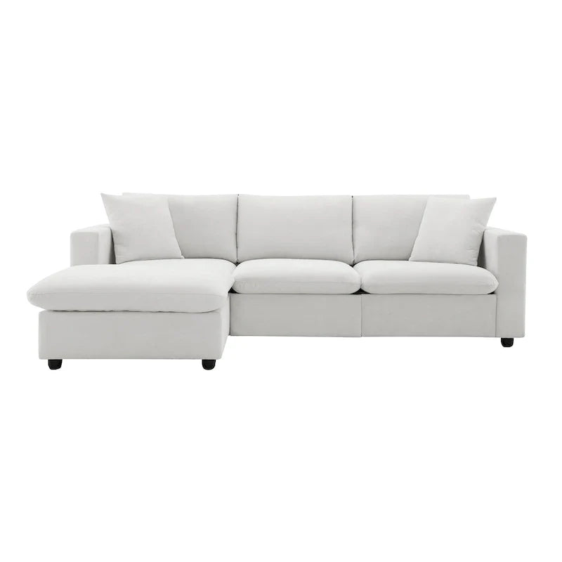 Canapé sectionnel moderne en L en tissu polyester avec pouf