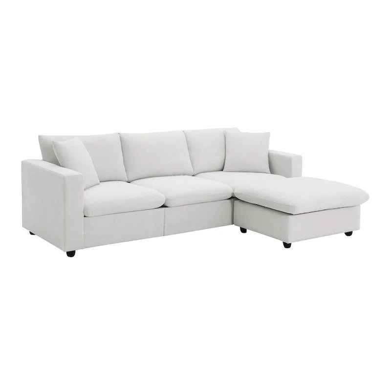 Canapé sectionnel moderne en L en tissu polyester avec pouf