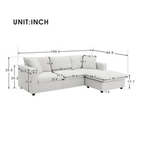 Canapé sectionnel moderne en L en tissu polyester avec pouf