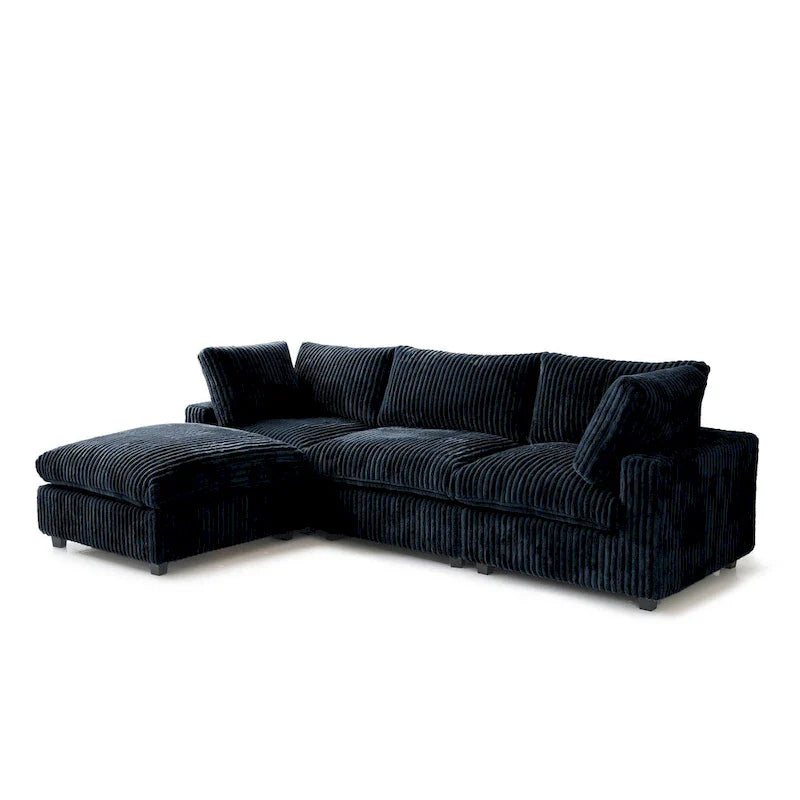 Canapé sectionnel moderne en L en tissu polyester avec pouf