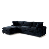 Canapé sectionnel moderne en L en tissu polyester avec pouf