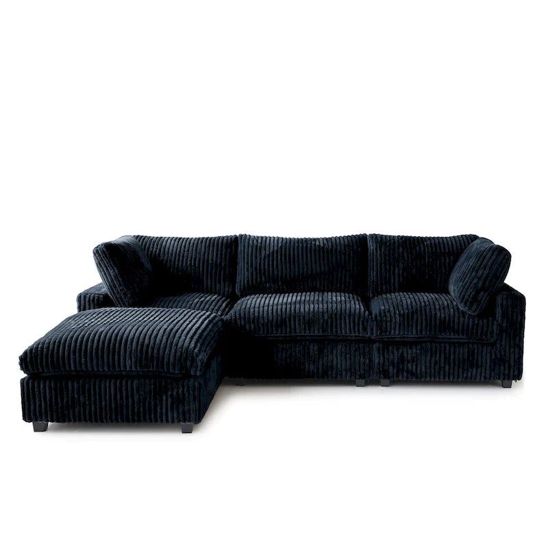 Canapé sectionnel moderne en L en tissu polyester avec pouf