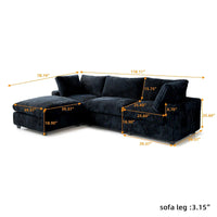 Canapé sectionnel moderne en L en tissu polyester avec pouf