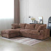 Canapé sectionnel moderne en L en tissu polyester avec pouf