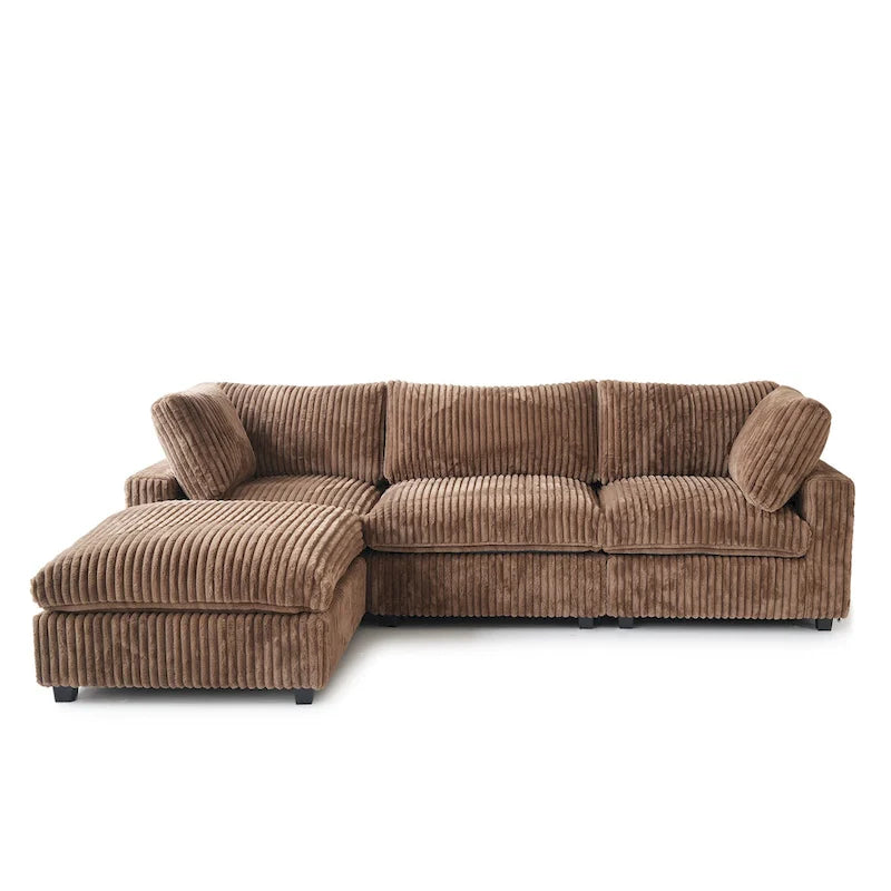Canapé sectionnel moderne en L en tissu polyester avec pouf