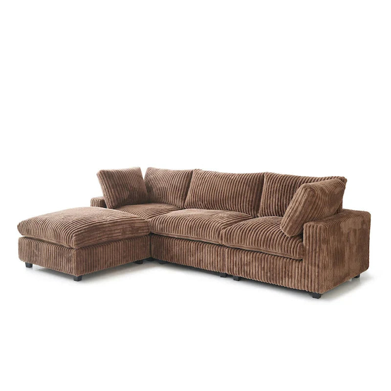 Canapé sectionnel moderne en L en tissu polyester avec pouf