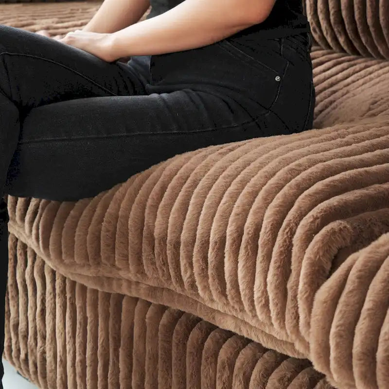 Canapé sectionnel moderne en L en tissu polyester avec pouf