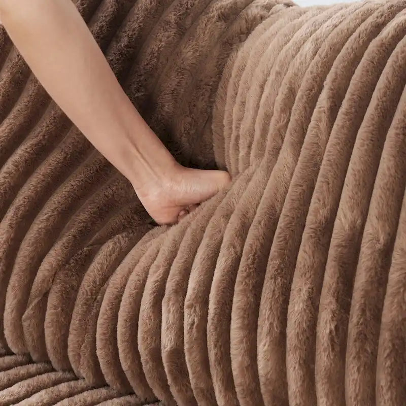 Canapé sectionnel moderne en L en tissu polyester avec pouf