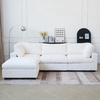 Canapé sectionnel moderne en L en tissu polyester avec pouf