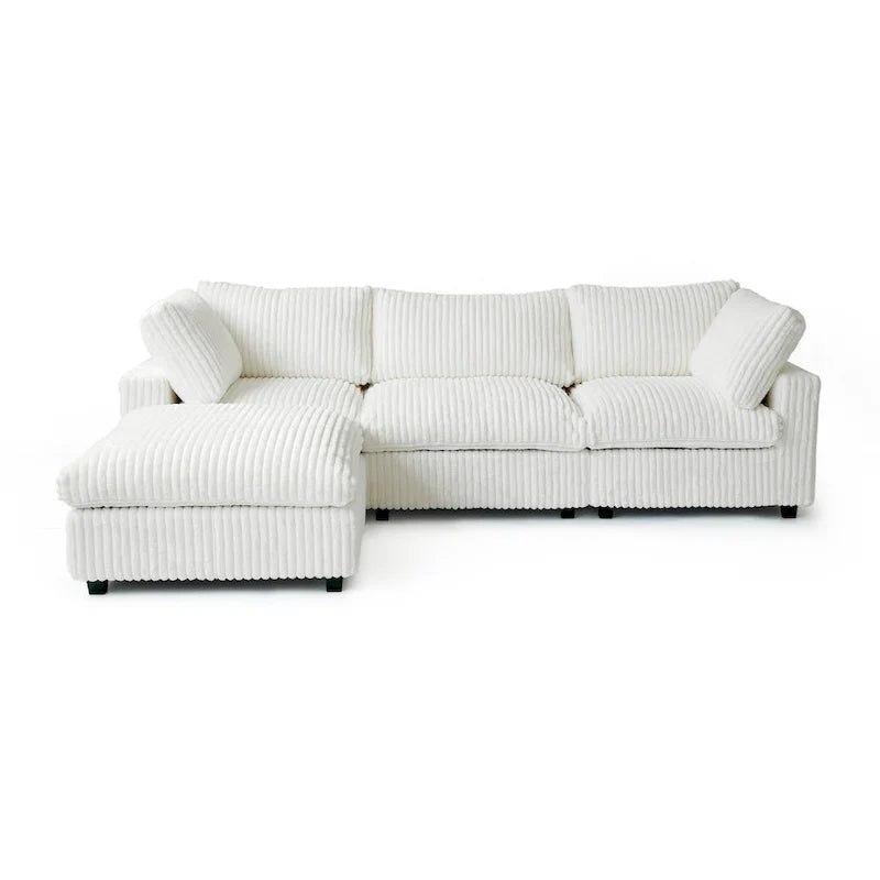 Canapé sectionnel moderne en L en tissu polyester avec pouf