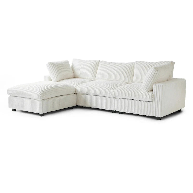 Canapé sectionnel moderne en L en tissu polyester avec pouf