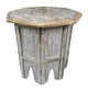 Table d'appoint de ferme Olta de 45 cm fabriquée à la main, motif gravé sculpté, bois de manguier, plateau octogonal, marron antique
