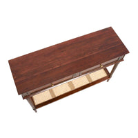 Console en bois d'acacia avec étagère en rotin