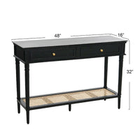 Console en bois d'acacia avec étagère en rotin