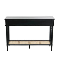 Console en bois d'acacia avec étagère en rotin