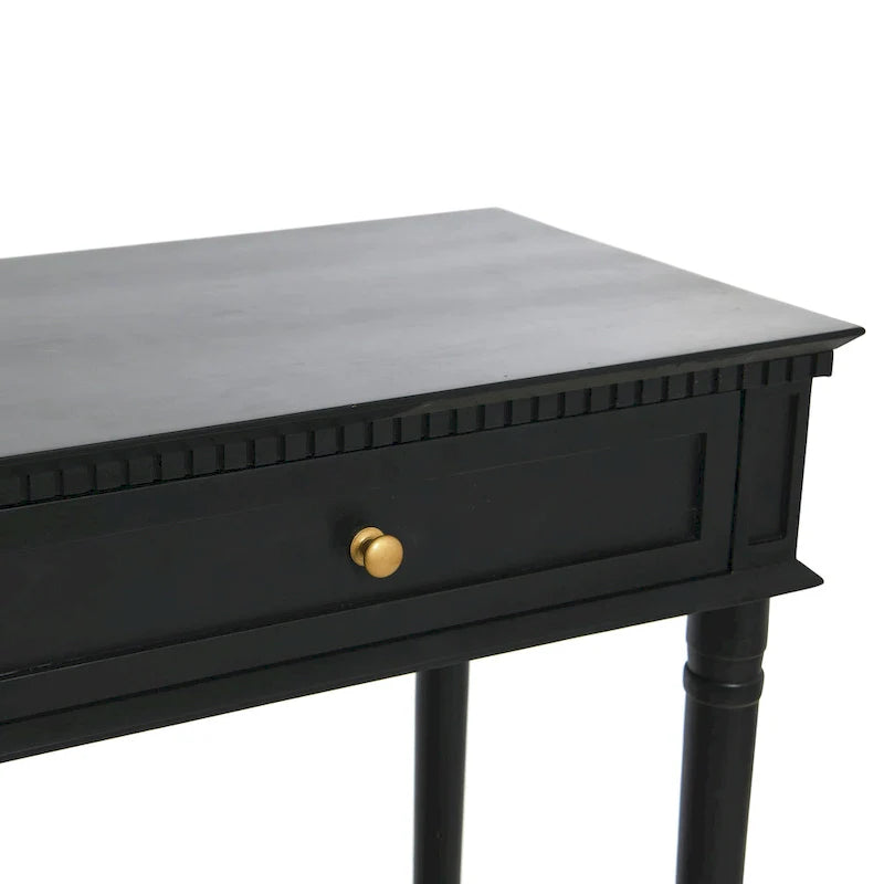 Console en bois d'acacia avec étagère en rotin