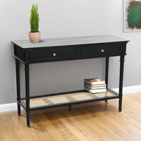 Console en bois d'acacia avec étagère en rotin