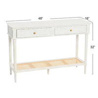Console en bois d'acacia avec étagère en rotin