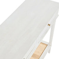 Console en bois d'acacia avec étagère en rotin