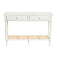 Console en bois d'acacia avec étagère en rotin