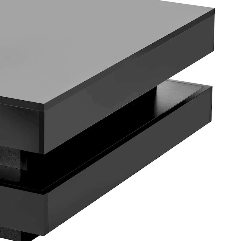Table basse carrée à 2 niveaux design minimaliste haute brillance avec éclairage LED, table centrale pour salon