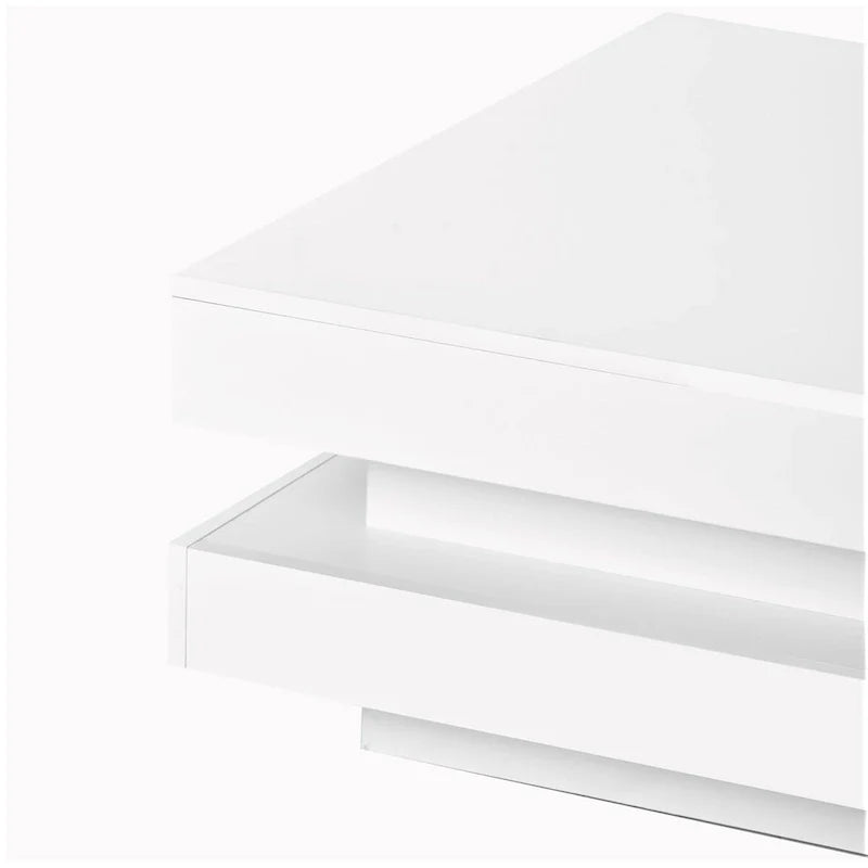 Table basse carrée à 2 niveaux design minimaliste haute brillance avec éclairage LED, table centrale pour salon