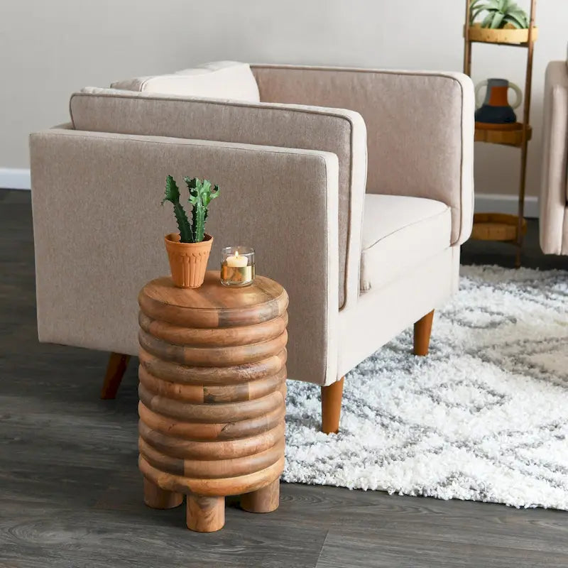 Table d'appoint ou tabouret Vintage en bois massif Dossier